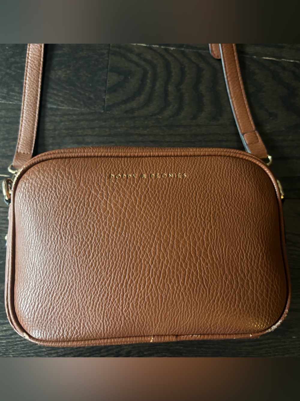 Poppy and Peonies Cognac vegan Leather Messenger Crossbody